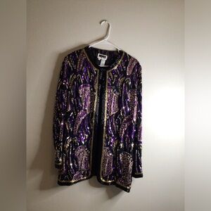 Sequin Embellished Jacket - Purple and Black size large